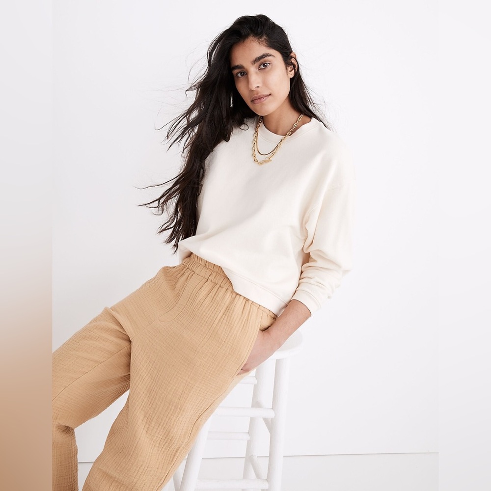 Madewell Cotton Pull-On Crop Gauze Lounge Pants Tan XS - Picture 2 of 10